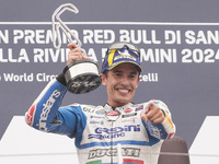 Marc Marquez of Spain and Gresini Racing MotoGP celebrate the victory of the MotoGP Race of MotoGP Of San Marino at Misano World Circuit in...