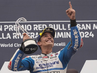 Marc Marquez of Spain and Gresini Racing MotoGP celebrate the victory of the MotoGP Race of MotoGP Of San Marino at Misano World Circuit in...