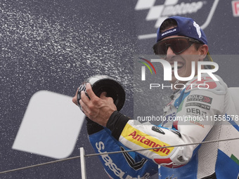 Marc Marquez of Spain and Gresini Racing MotoGP celebrate the victory of the MotoGP Race of MotoGP Of San Marino at Misano World Circuit in...