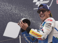 Marc Marquez of Spain and Gresini Racing MotoGP celebrate the victory of the MotoGP Race of MotoGP Of San Marino at Misano World Circuit in...