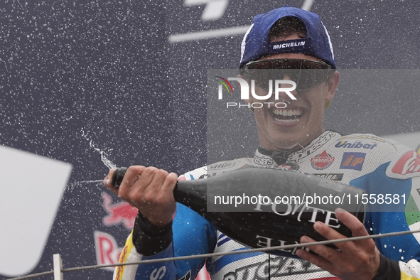 Marc Marquez of Spain and Gresini Racing MotoGP celebrate the victory of the MotoGP Race of MotoGP Of San Marino at Misano World Circuit in...