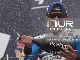 Marc Marquez of Spain and Gresini Racing MotoGP celebrate the victory of the MotoGP Race of MotoGP Of San Marino at Misano World Circuit in...