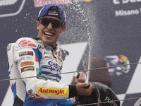 Marc Marquez of Spain and Gresini Racing MotoGP celebrate the victory of the MotoGP Race of MotoGP Of San Marino at Misano World Circuit in...