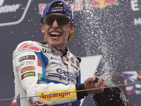 Marc Marquez of Spain and Gresini Racing MotoGP celebrate the victory of the MotoGP Race of MotoGP Of San Marino at Misano World Circuit in...