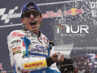 Marc Marquez of Spain and Gresini Racing MotoGP celebrate the victory of the MotoGP Race of MotoGP Of San Marino at Misano World Circuit in...