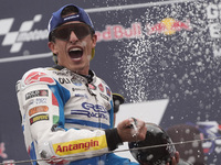 Marc Marquez of Spain and Gresini Racing MotoGP celebrate the victory of the MotoGP Race of MotoGP Of San Marino at Misano World Circuit in...