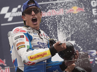 Marc Marquez of Spain and Gresini Racing MotoGP celebrate the victory of the MotoGP Race of MotoGP Of San Marino at Misano World Circuit in...