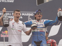 Marc Marquez of Spain and Gresini Racing MotoGP celebrate the victory of the MotoGP Race of MotoGP Of San Marino at Misano World Circuit in...