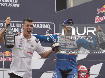 Marc Marquez of Spain and Gresini Racing MotoGP celebrate the victory of the MotoGP Race of MotoGP Of San Marino at Misano World Circuit in...