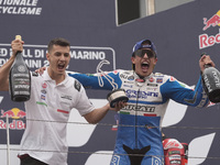 Marc Marquez of Spain and Gresini Racing MotoGP celebrate the victory of the MotoGP Race of MotoGP Of San Marino at Misano World Circuit in...