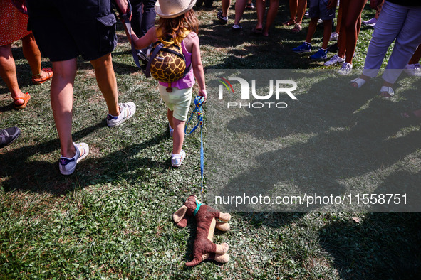 A child with a toy attends the 26th Dachshund March in Krakow, Poland on September 8th, 2024. After a few years break an annual parade  retu...