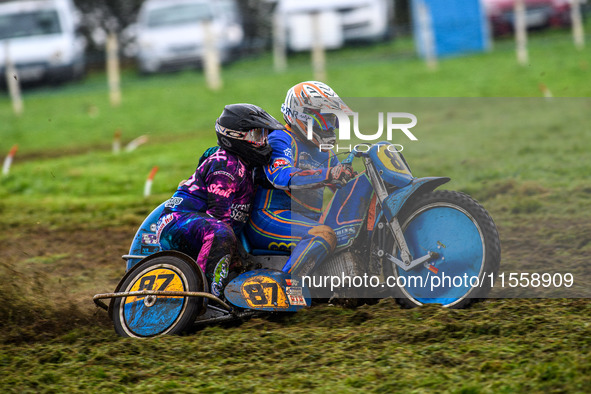 Richard Fred Jenner and Scott Gutteridge (57) in the 500cc Sidecar Class during the ACU British Upright Championships in Gawsworth, Cheshire...