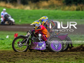 Clint Blondel and Max Chadwick compete in the 1000cc Sidecar Class during the ACU British Upright Championships in Gawsworth, Cheshire, on S...