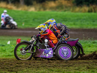 Clint Blondel and Max Chadwick compete in the 1000cc Sidecar Class during the ACU British Upright Championships in Gawsworth, Cheshire, on S...