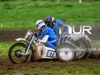 Rob Bradley and Josh Fowler compete in the 1000cc Sidecar Class during the ACU British Upright Championships in Woodhouse Lance, Gawsworth,...