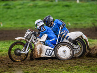 Rob Bradley and Josh Fowler compete in the 1000cc Sidecar Class during the ACU British Upright Championships in Woodhouse Lance, Gawsworth,...