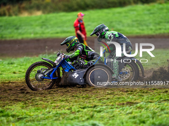 Billy Winterburn and Ryan Wharton compete in the 1000cc Sidecar Class during the ACU British Upright Championships in Woodhouse Lance, Gawsw...