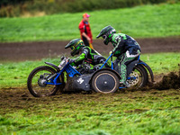 Billy Winterburn and Ryan Wharton compete in the 1000cc Sidecar Class during the ACU British Upright Championships in Woodhouse Lance, Gawsw...