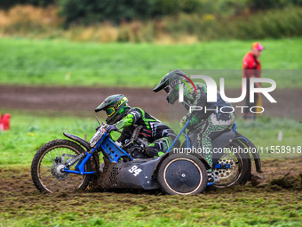 Billy Winterburn and Ryan Wharton compete in the 1000cc Sidecar Class during the ACU British Upright Championships in Woodhouse Lance, Gawsw...