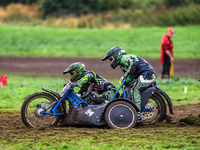 Billy Winterburn and Ryan Wharton compete in the 1000cc Sidecar Class during the ACU British Upright Championships in Woodhouse Lance, Gawsw...