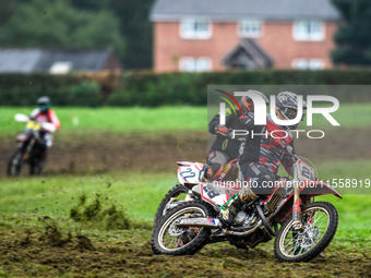 Jonathan Dowd (28) leads John Thompson (22) in the Adult Motocross Support Class during the ACU British Upright Championships in Gawsworth,...