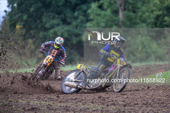 Tony Atkin (10) leads Shaun Bickley (45) in the 500cc Upright Class during the ACU British Upright Championships in Gawsworth, Cheshire, on...