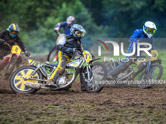 Tim Curnock (726) rides outside Darren Phillips (35) in the 500cc Upright Class during the ACU British Upright Championships in Gawsworth, C...