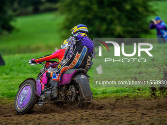 Clint Blondel and Max Chadwick (10) compete in the 1000cc Sidecar Class during the ACU British Upright Championships in Woodhouse Lance, Gaw...