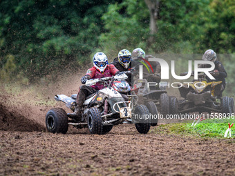 Dean Morford (3) leads Ethan Williams (57) and others in the Quad Class during the ACU British Upright Championships in Gawsworth, Cheshire,...