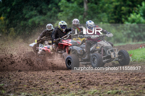 Dean Morford (3) leads Ethan Williams (57) and others in the Quad Class during the ACU British Upright Championships in Gawsworth, Cheshire,...