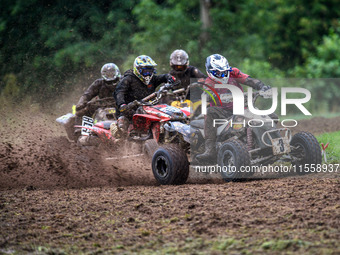 Dean Morford (3) leads Ethan Williams (57) and others in the Quad Class during the ACU British Upright Championships in Gawsworth, Cheshire,...