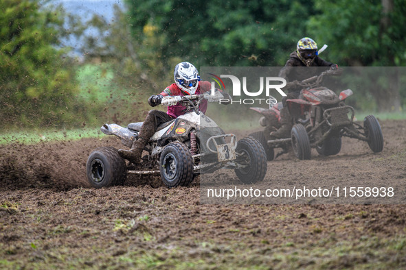 Dean Morford (3) leading Ethan Williams (57) in the Quad Class during the ACU British Upright Championships at Woodhouse Lance, Gawsworth, C...