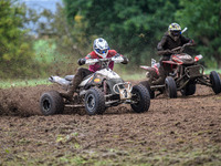 Dean Morford (3) leading Ethan Williams (57) in the Quad Class during the ACU British Upright Championships at Woodhouse Lance, Gawsworth, C...