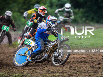 Simon Hammersley (47) leads the pack in the 250cc Upright Class during the ACU British Upright Championships in Gawsworth, Cheshire, on Sept...