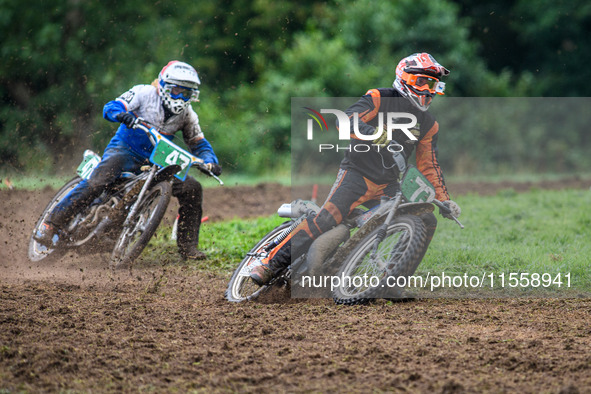 Karl Bedingfield (73) leads Simon Hammersley (47) in the 250cc Upright Class during the ACU British Upright Championships in Gawsworth, Ches...