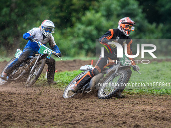 Karl Bedingfield (73) leads Simon Hammersley (47) in the 250cc Upright Class during the ACU British Upright Championships in Gawsworth, Ches...