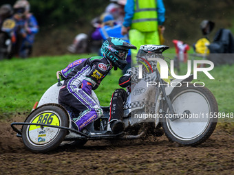 Phill Rowlands and Tom Rowlands (886) compete in the 500cc Sidecar Class during the ACU British Upright Championships in Gawsworth, Cheshire...