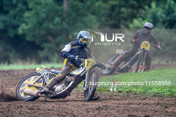 Tim Curnock (726) is well ahead of Jack Roberts (76) in the 500cc Upright Class during the ACU British Upright Championships in Woodhouse La...