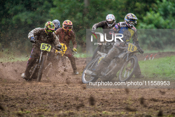 John Priest (15) leads Max Dent (57) and others in the 500cc Upright Class during the ACU British Upright Championships in Gawsworth, Cheshi...