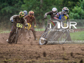 John Priest (15) leads Max Dent (57) and others in the 500cc Upright Class during the ACU British Upright Championships in Gawsworth, Cheshi...