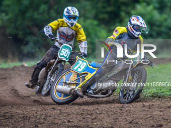 Rick Scarboro (79) leads David Knowles (501) in the 250cc Support Class during the ACU British Upright Championships in Gawsworth, Cheshire,...