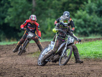 Ian Clark (54) leads Adam Hawker (50) and Paul Smith (80) in the GT140 Support Class during the ACU British Upright Championships in Gawswor...