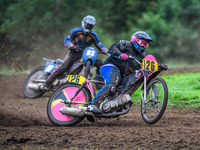 James Theobald (126) leads Liam Ashcroft (83) in the 350cc/500cc Support Class during the ACU British Upright Championships in Gawsworth, Ch...