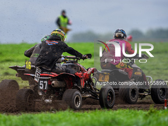 Ethan Williams (57) chases Dean Morford (3) and Richard Badham (16) during the ACU British Upright Championships at Woodhouse Lance, Gawswor...