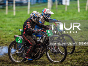 David James (9) and Simon Hammersley (47) leave the start in the 250cc Upright Class during the ACU British Upright Championships in Gawswor...