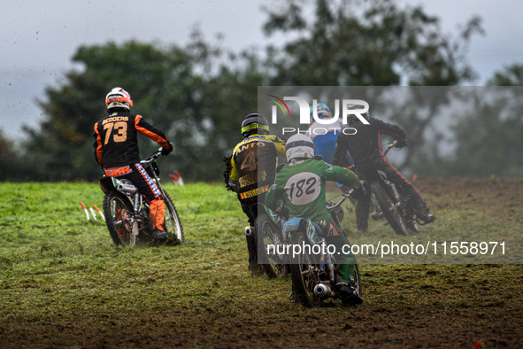 The pack rides into the turn in the 250cc Upright Class during the ACU British Upright Championships in Gawsworth, Cheshire, on September 8,...