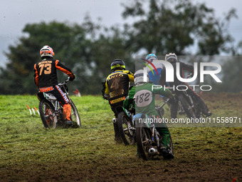 The pack rides into the turn in the 250cc Upright Class during the ACU British Upright Championships in Gawsworth, Cheshire, on September 8,...