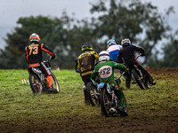 The pack rides into the turn in the 250cc Upright Class during the ACU British Upright Championships in Gawsworth, Cheshire, on September 8,...