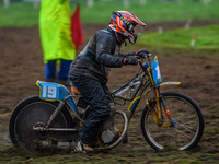 Dave Mears (19) competes in the 350cc Upright Class with overalls over his kevlars during the ACU British Upright Championships in Gawsworth...