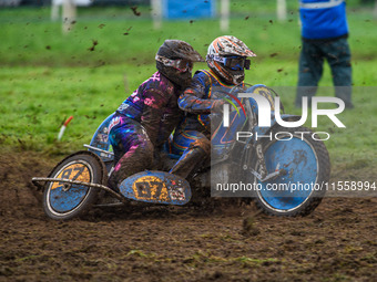 Richard Fred Jenner and Scott Gutteridge (87) compete in the 500cc Sidecar Class during the ACU British Upright Championships in Gawsworth,...